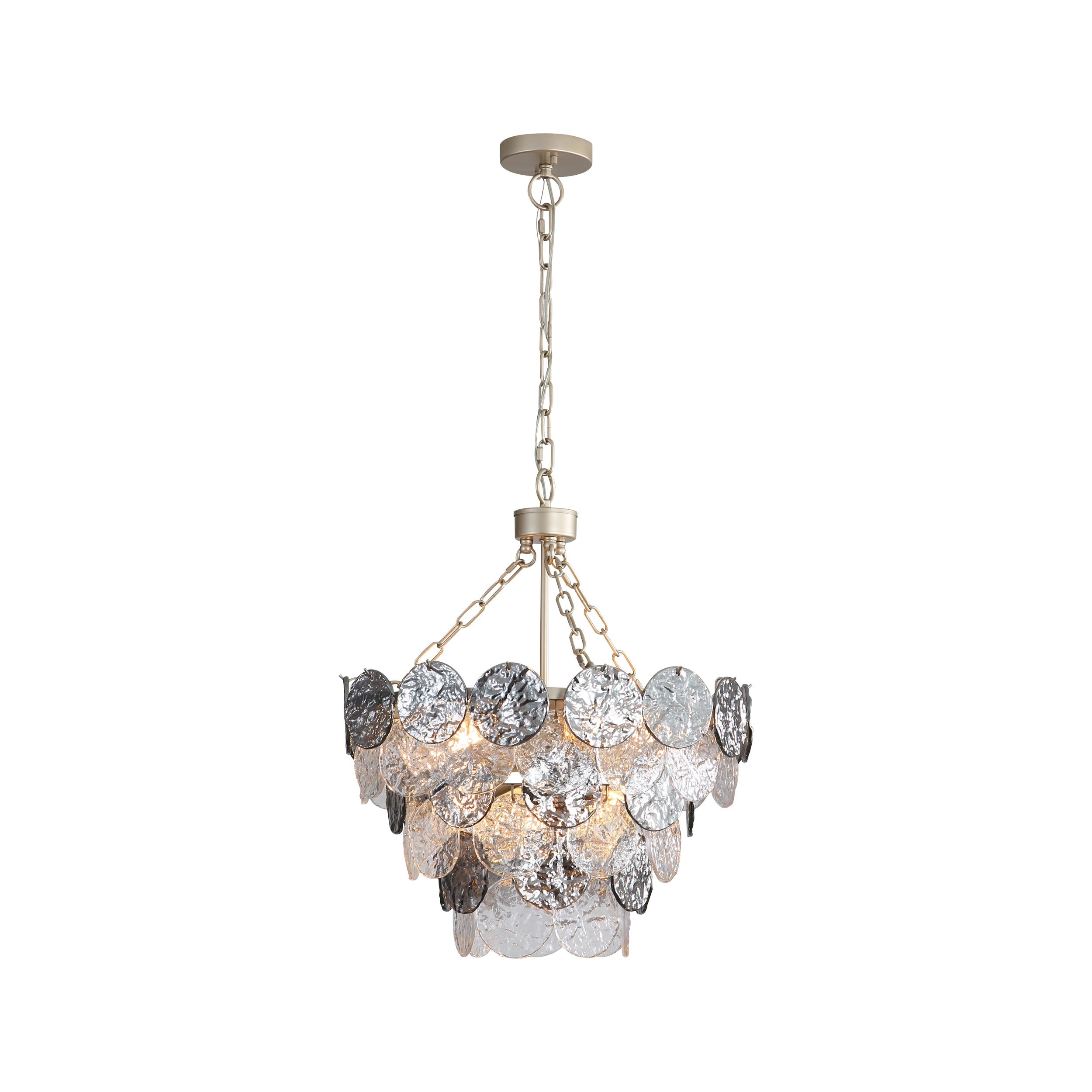 Cascada 3 Tier - 8 Light Pendant in Aegean Silver with Smoke Plated Glass Shade - - Golden Lighting