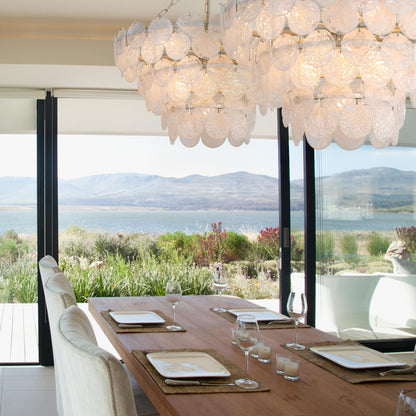 Yep by Golden Lighting Cascada 11-light Pendant in Aegean Silver and Cirrus Cloud Glass