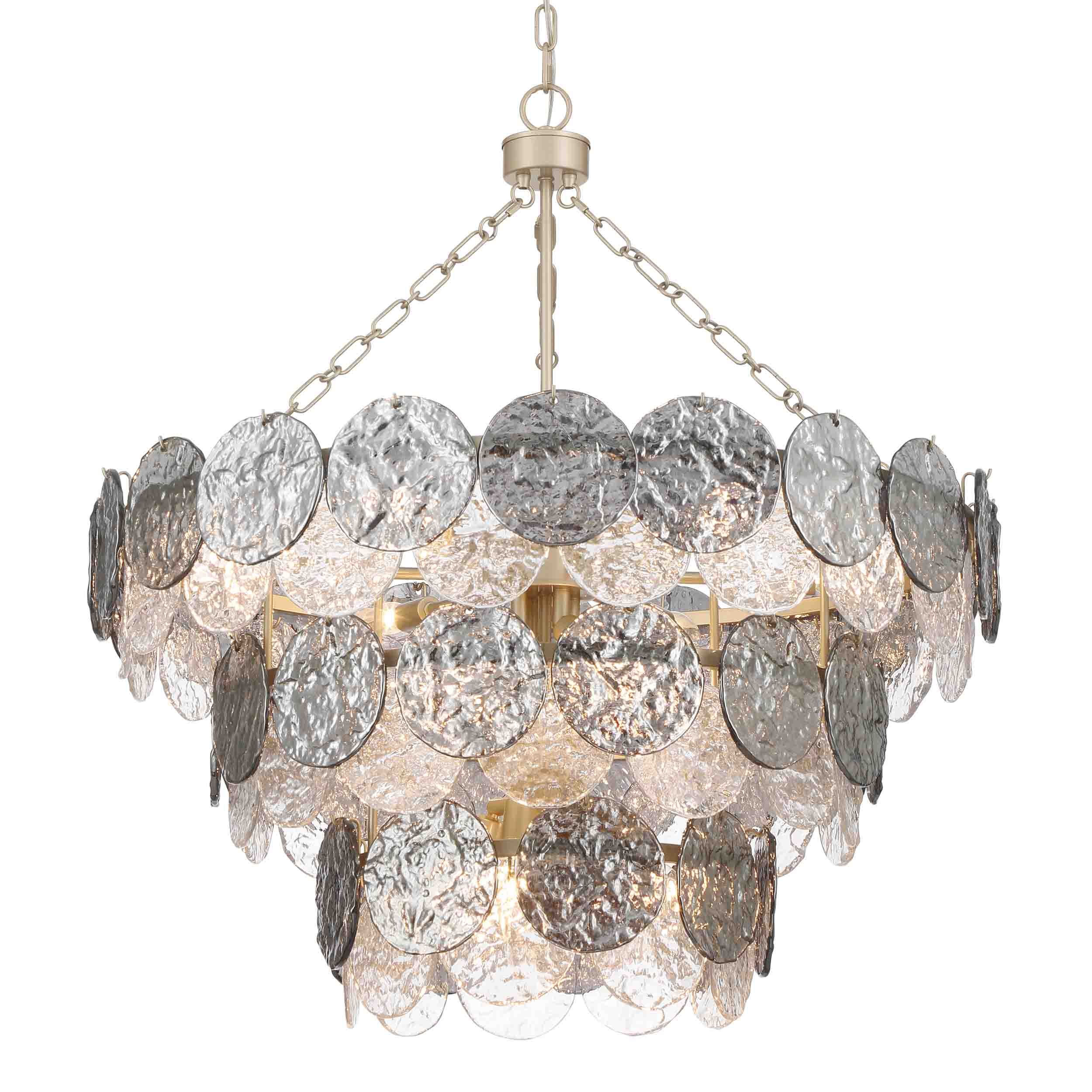 Yep by Golden Lighting Cascada 13-light Pendant in Aegean Silver and Smoke Plated Glass