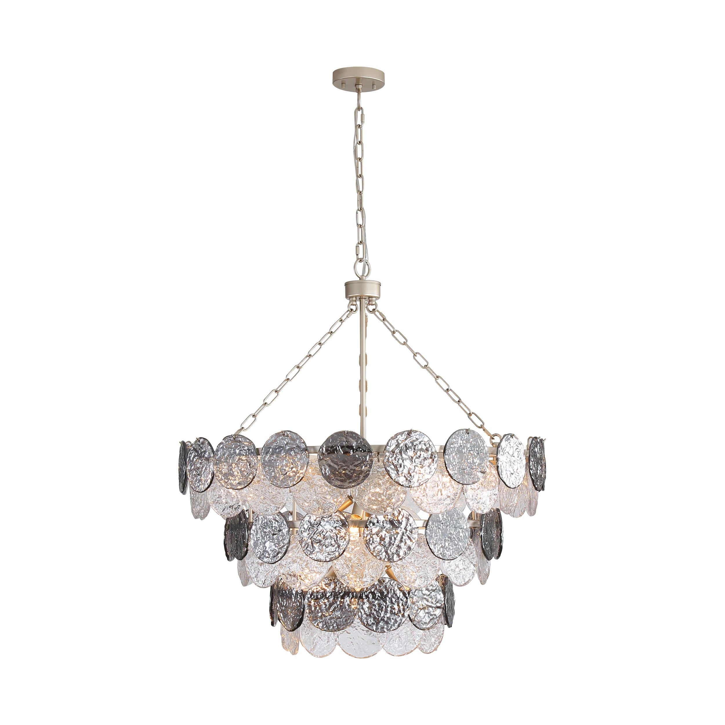 Cascada 3 Tier - 13 Light Pendant in Aegean Silver with Smoke Plated Glass Shade - - Golden Lighting
