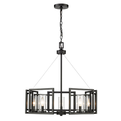 Marco 5 Light Chandelier - Matte Black / Clear Glass / Clear - Golden Lighting