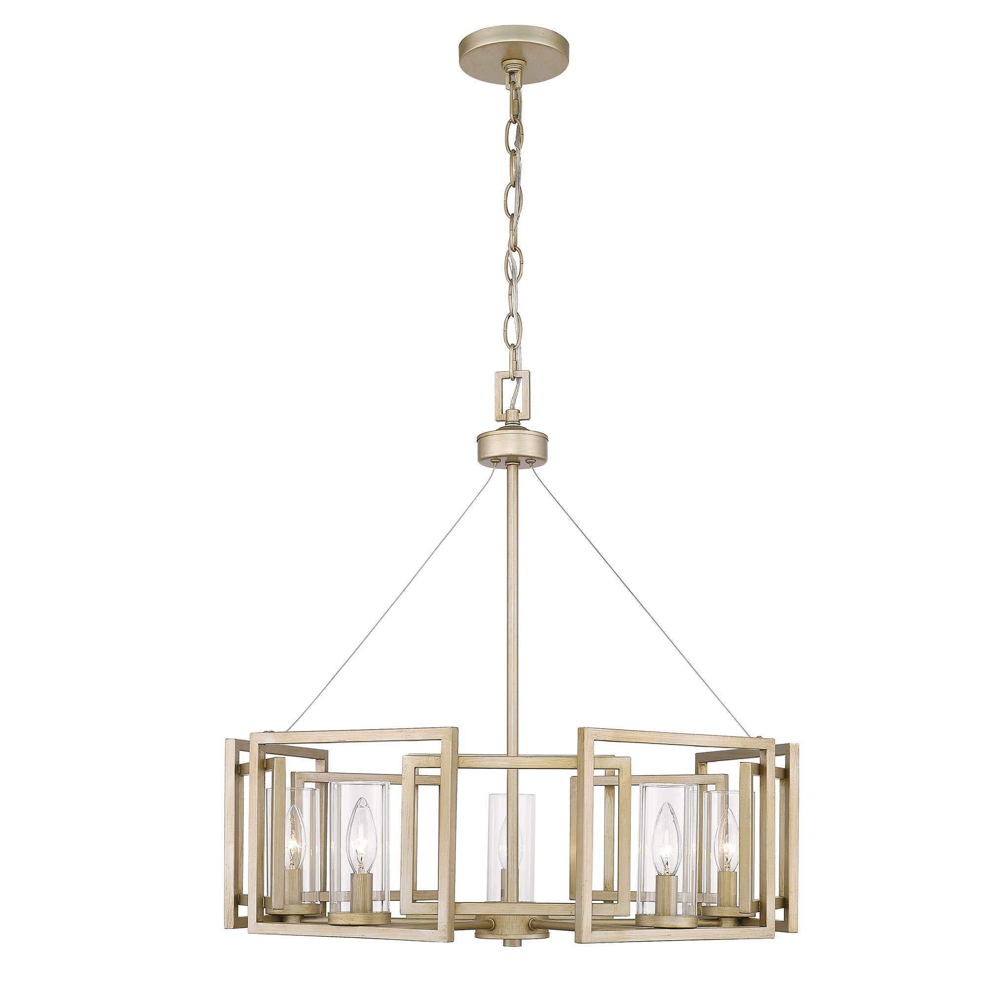 Marco 5 Light Chandelier - White Gold / Clear Glass / Clear - Golden Lighting