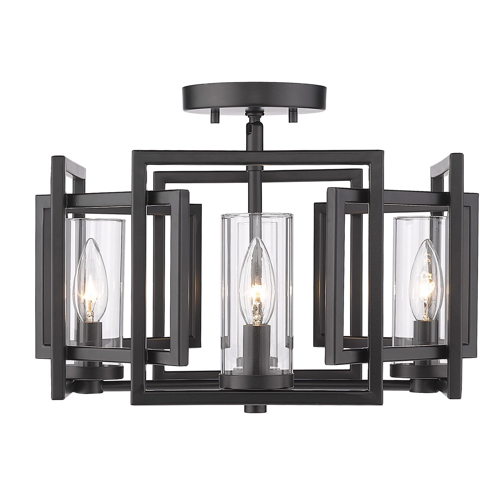 Marco Flush Mount in Matte Black - Matte Black / Clear Glass / Clear - Golden Lighting