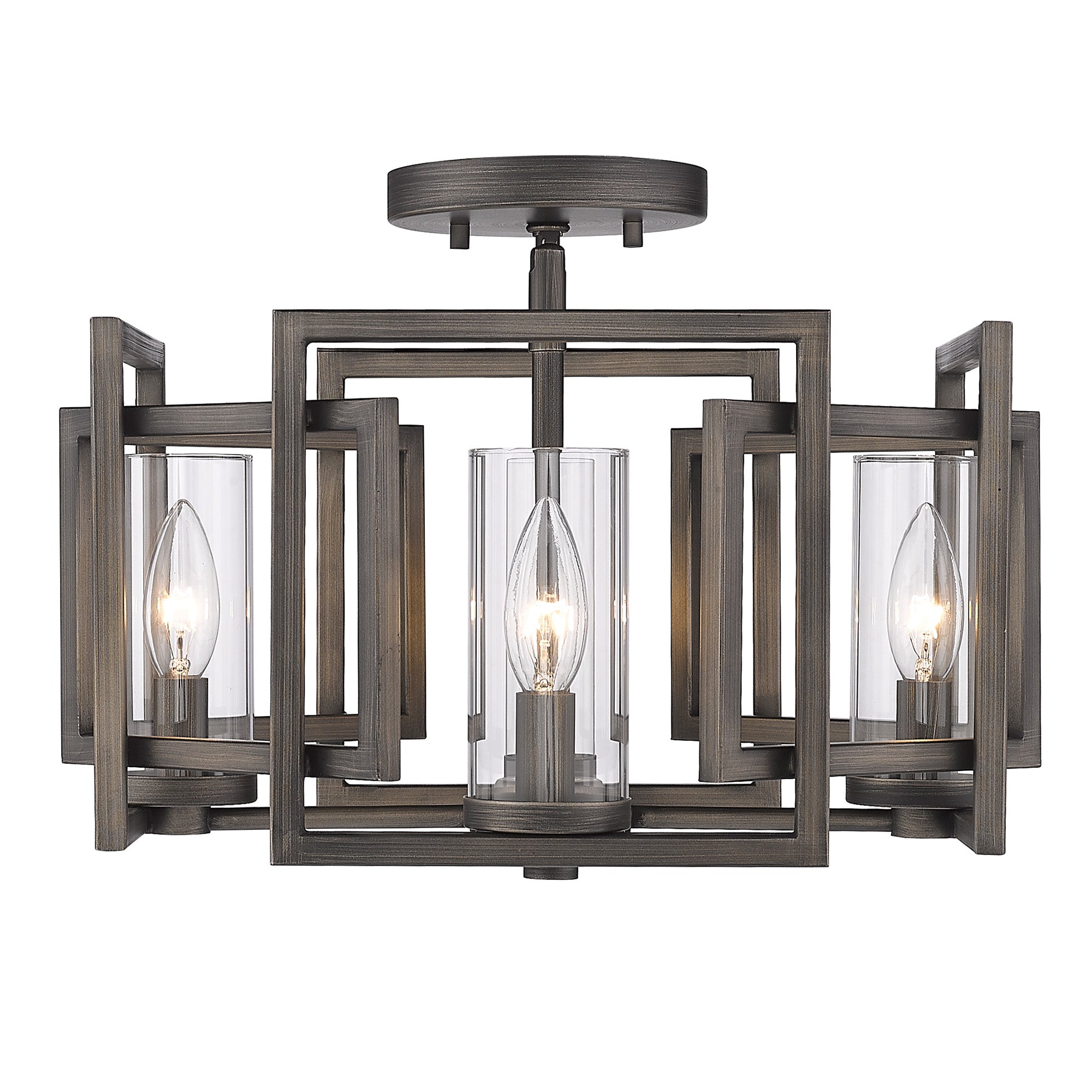 Marco Flush Mount in Gunmetal Bronze - Gunmetal Bronze / Clear Glass / Clear - Golden Lighting