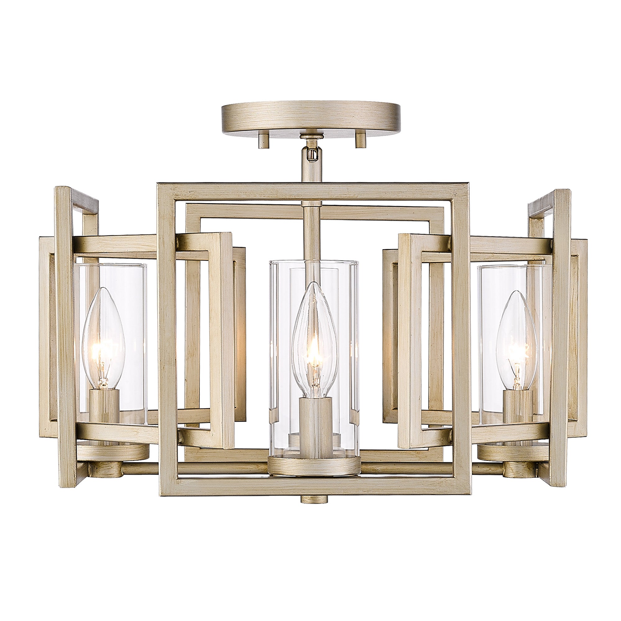 Marco Flush Mount in White Gold - White Gold / Clear Glass / Clear - Golden Lighting