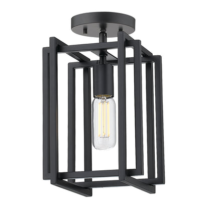 Tribeca 1-Light Semi-Flush in Matte Black with Matte Black Accents - Matte Black / No Shade / NA - Golden Lighting