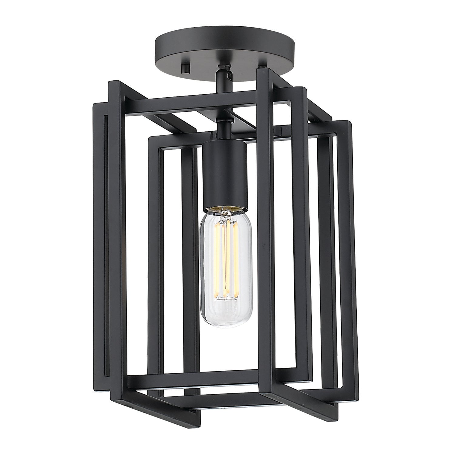 Tribeca 1-Light Semi-Flush in Matte Black with Matte Black Accents - Default Title - Golden Lighting