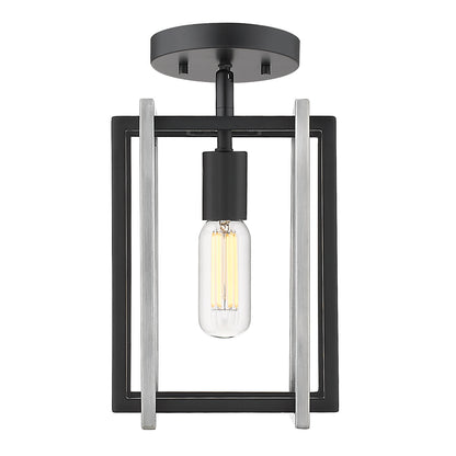 Tribeca 1-Light Semi-Flush in Matte Black with Pewter Accents - - Golden Lighting