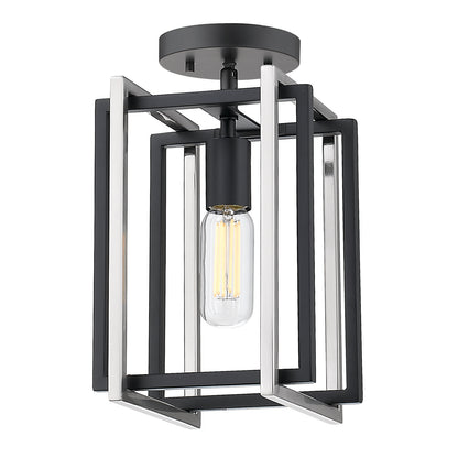 Tribeca 1-Light Semi-Flush in Matte Black with Pewter Accents - Matte Black / No Shade / NA - Golden Lighting