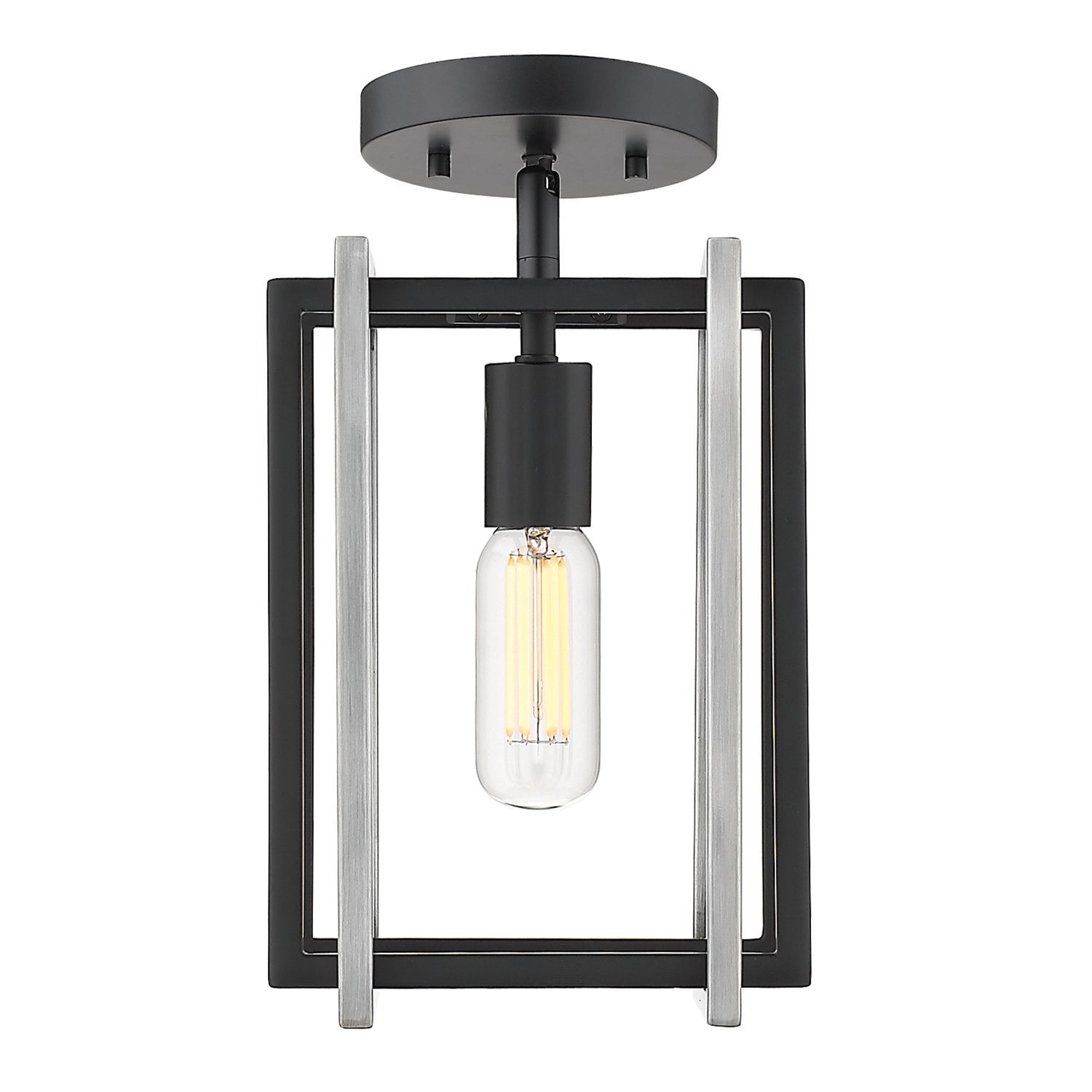 Tribeca 1-Light Semi-Flush in Matte Black with Pewter Accents - - Golden Lighting