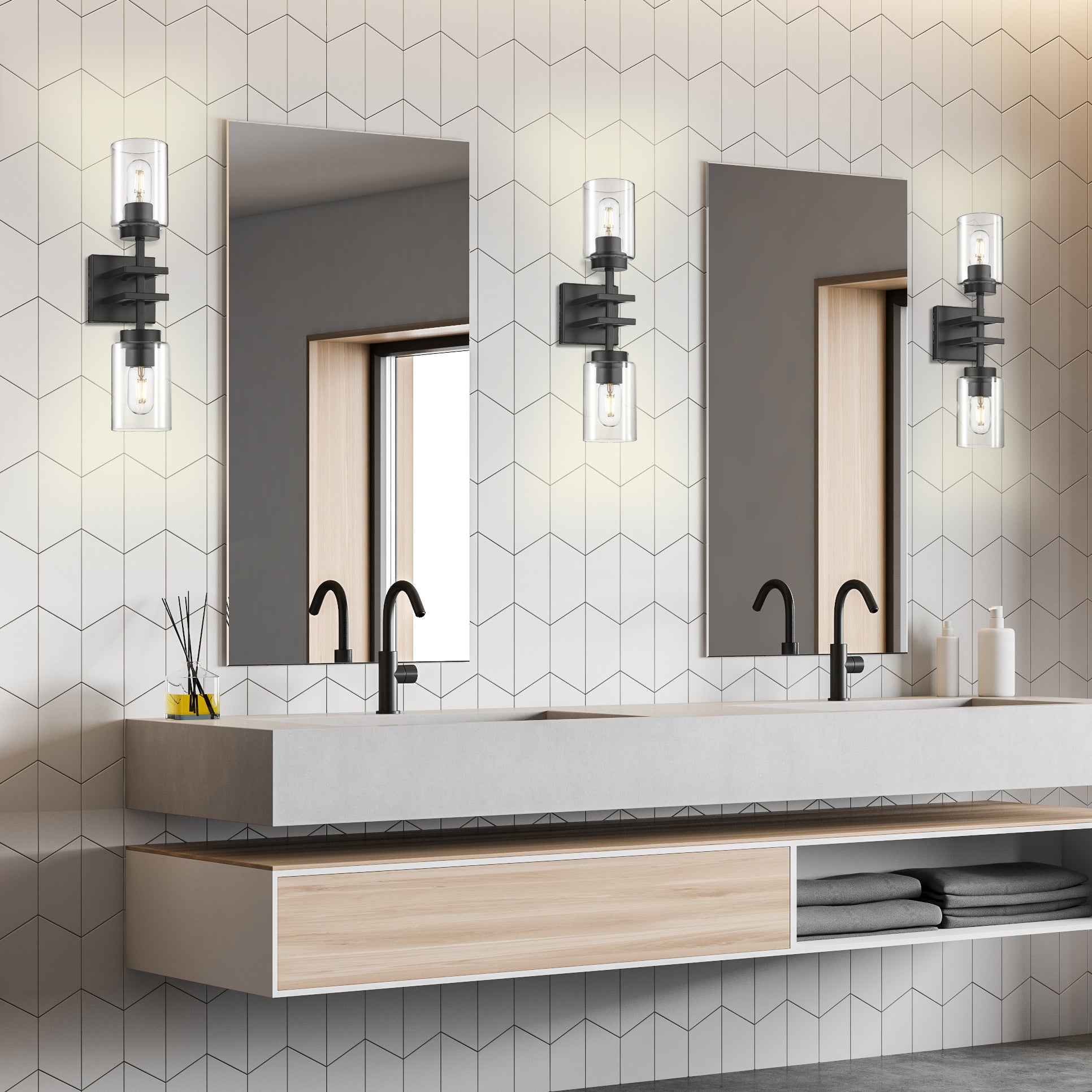 Tribeca 2 Light Wall Sconce in Matte Black - Default Title - Golden Lighting