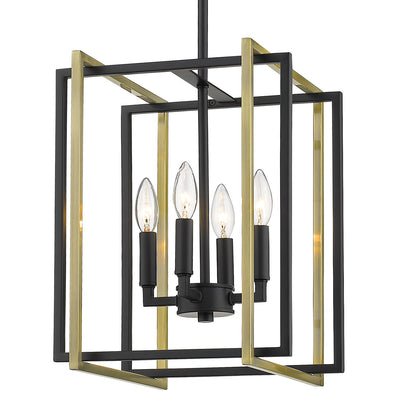 Tribeca 4-Light Chandelier in Matte Black with Aged Brass Accents - Matte Black / No Shade / N/A - Golden Lighting