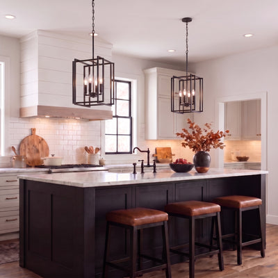 Tribeca 4-light Pendant in Matte Black, AI-visualized breakfast nook scene - Golden Lighting