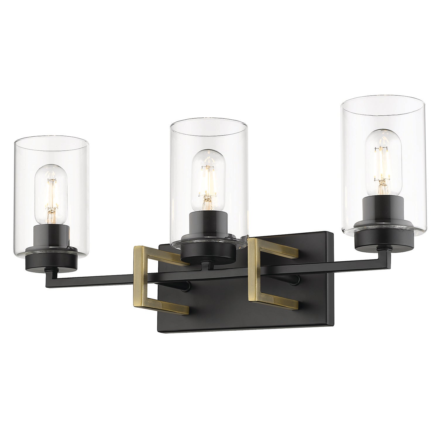 Tribeca 3-Light Bath Vanity in Matte Black with Aged Brass Accents - - Golden Lighting