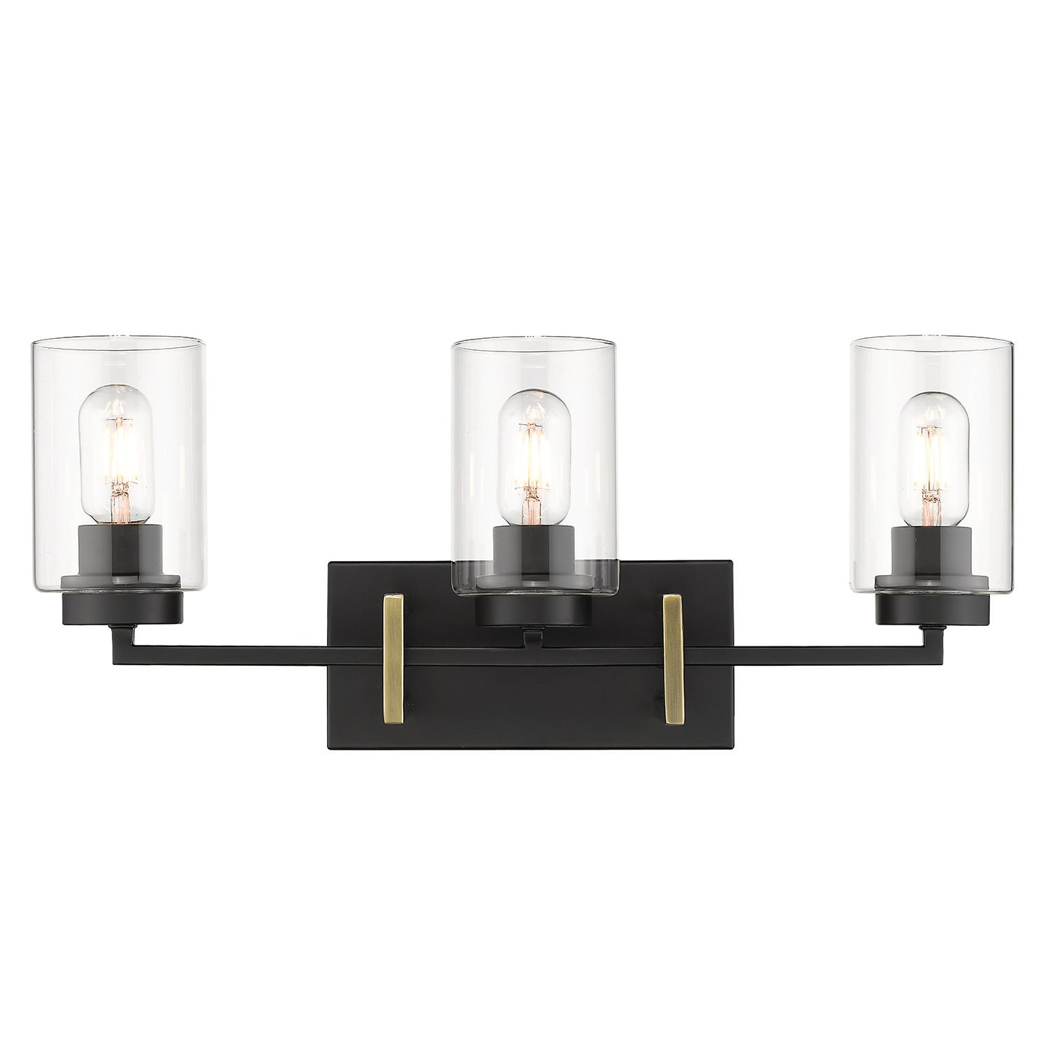 Tribeca 3-Light Bath Vanity in Matte Black with Aged Brass Accents - Matte Black / Clear Glass / Clear - Golden Lighting