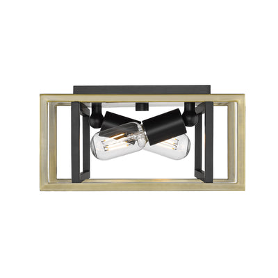 Golden Lighting Tribeca 2-light Flush Mount in Matte Black and Aged Brass Accents - - Golden Lighting