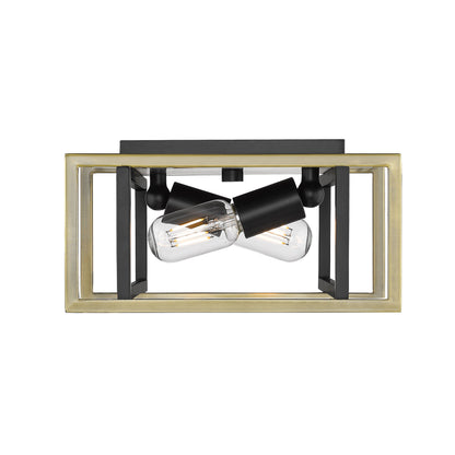 Golden Lighting Tribeca 2-light Flush Mount in Matte Black and Aged Brass Accents - - Golden Lighting