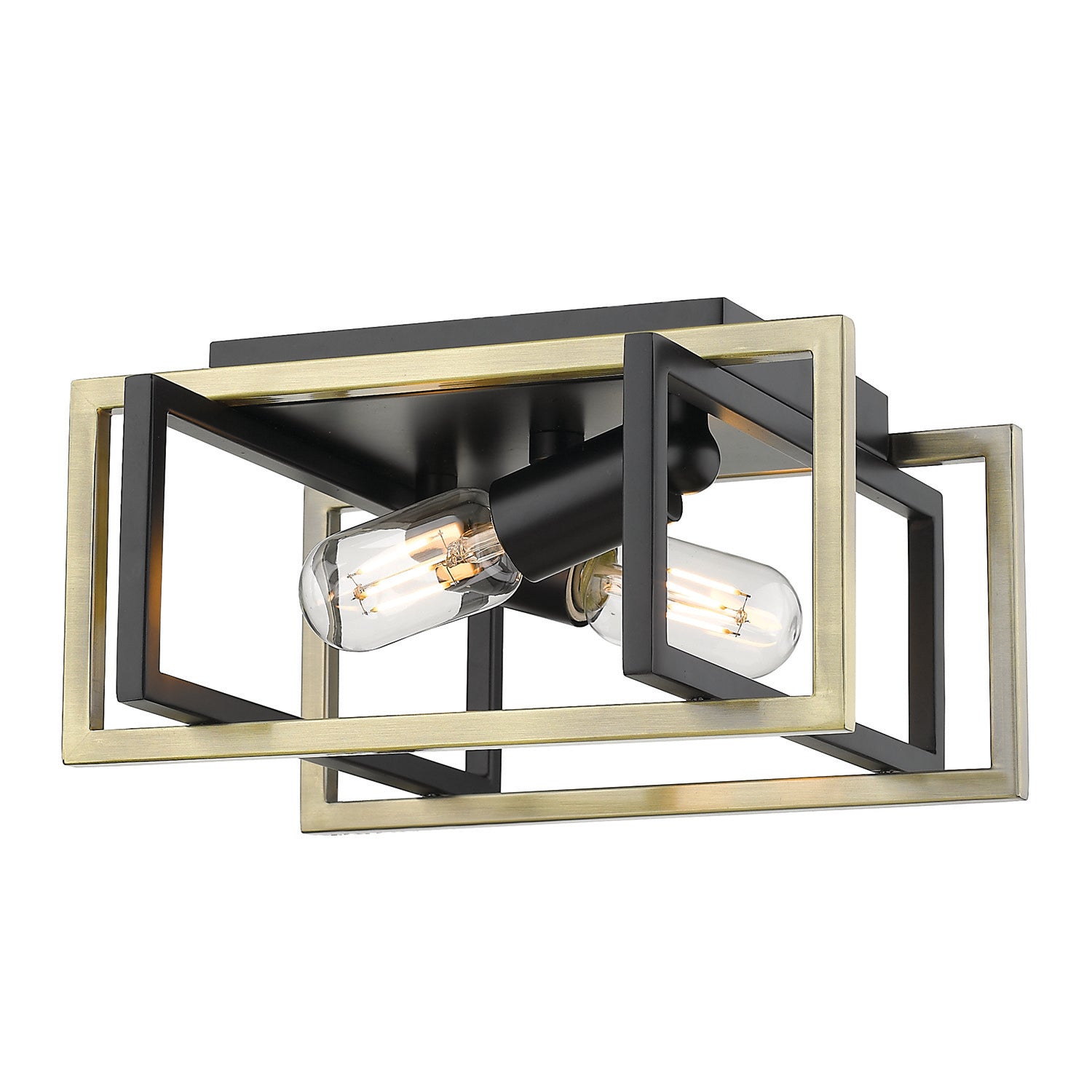 Tribeca Flush Mount in Matte Black with Aged Brass Accents - - Golden Lighting