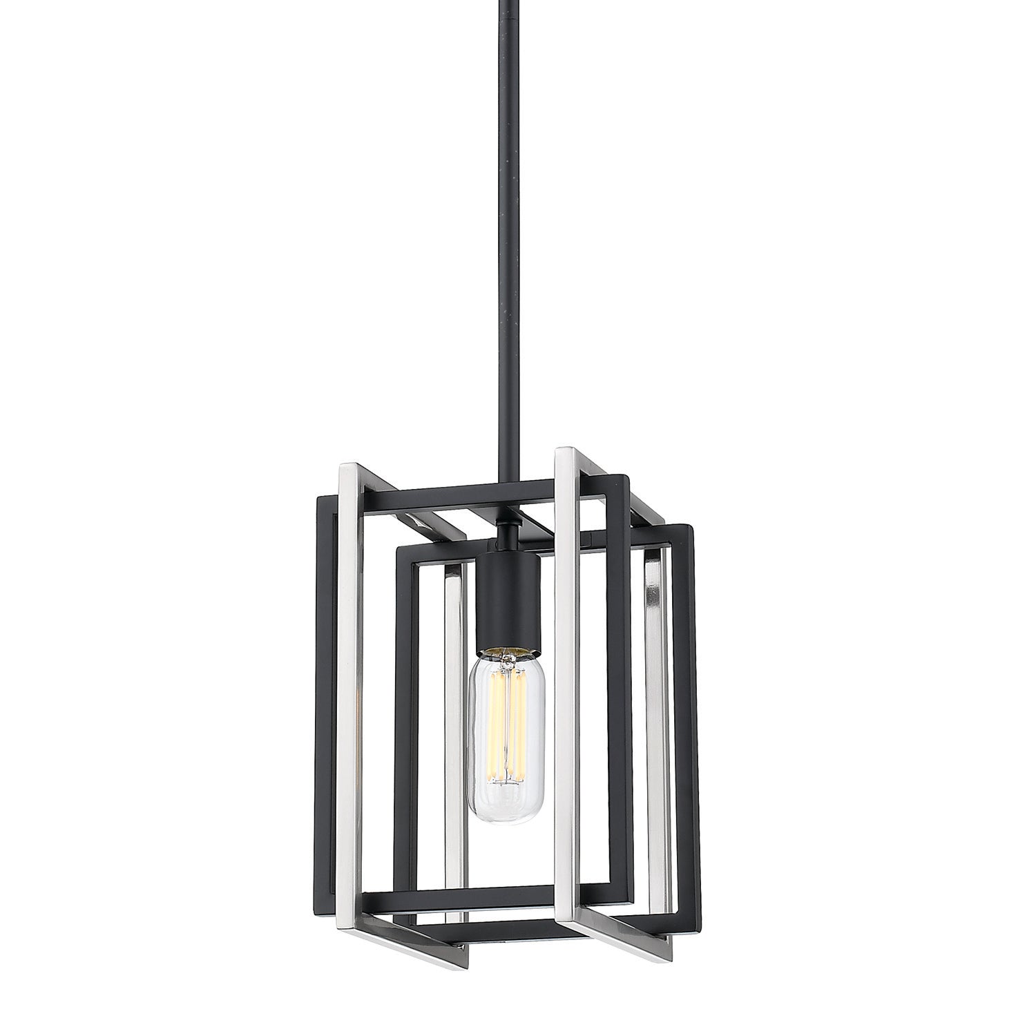 Tribeca Mini Pendant in Matte Black with Pewter Accents - Matte Black / No Shade / N/A - Golden Lighting