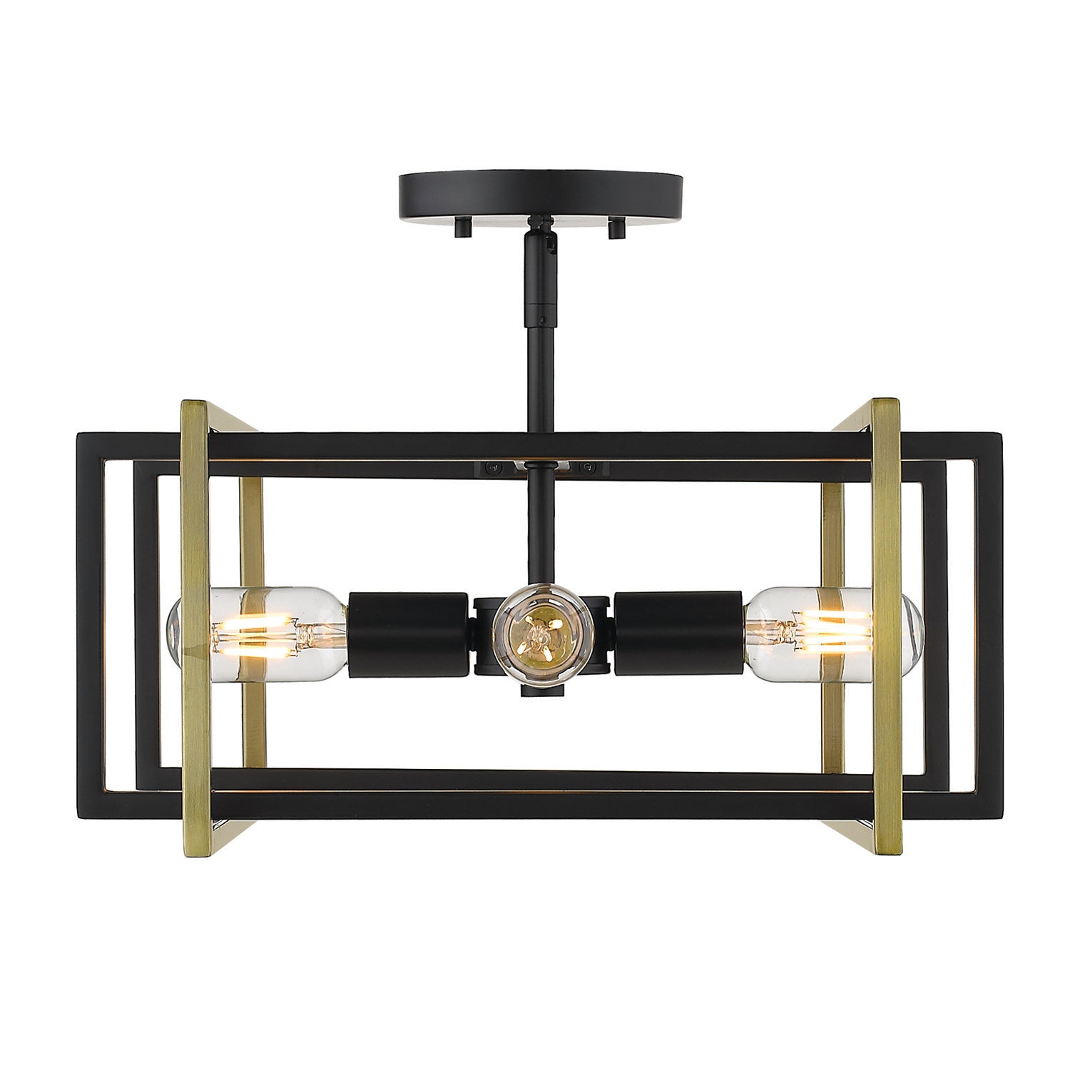 Tribeca Semi-flush in Matte Black with Aged Brass Accents - - Golden Lighting