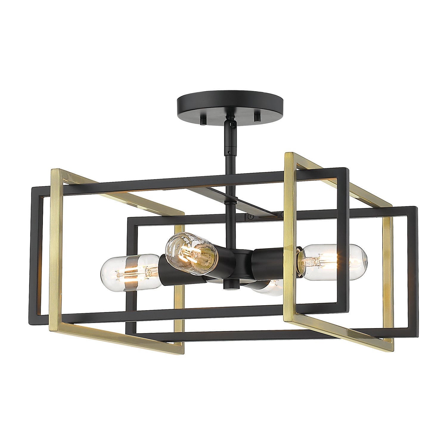 Tribeca Semi-flush in Matte Black with Aged Brass Accents - Matte Black / No Shade / NA - Golden Lighting