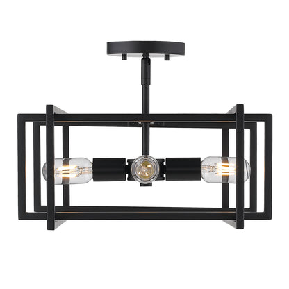 Tribeca Semi-flush in Matte Black with Matte Black Accents - - Golden Lighting