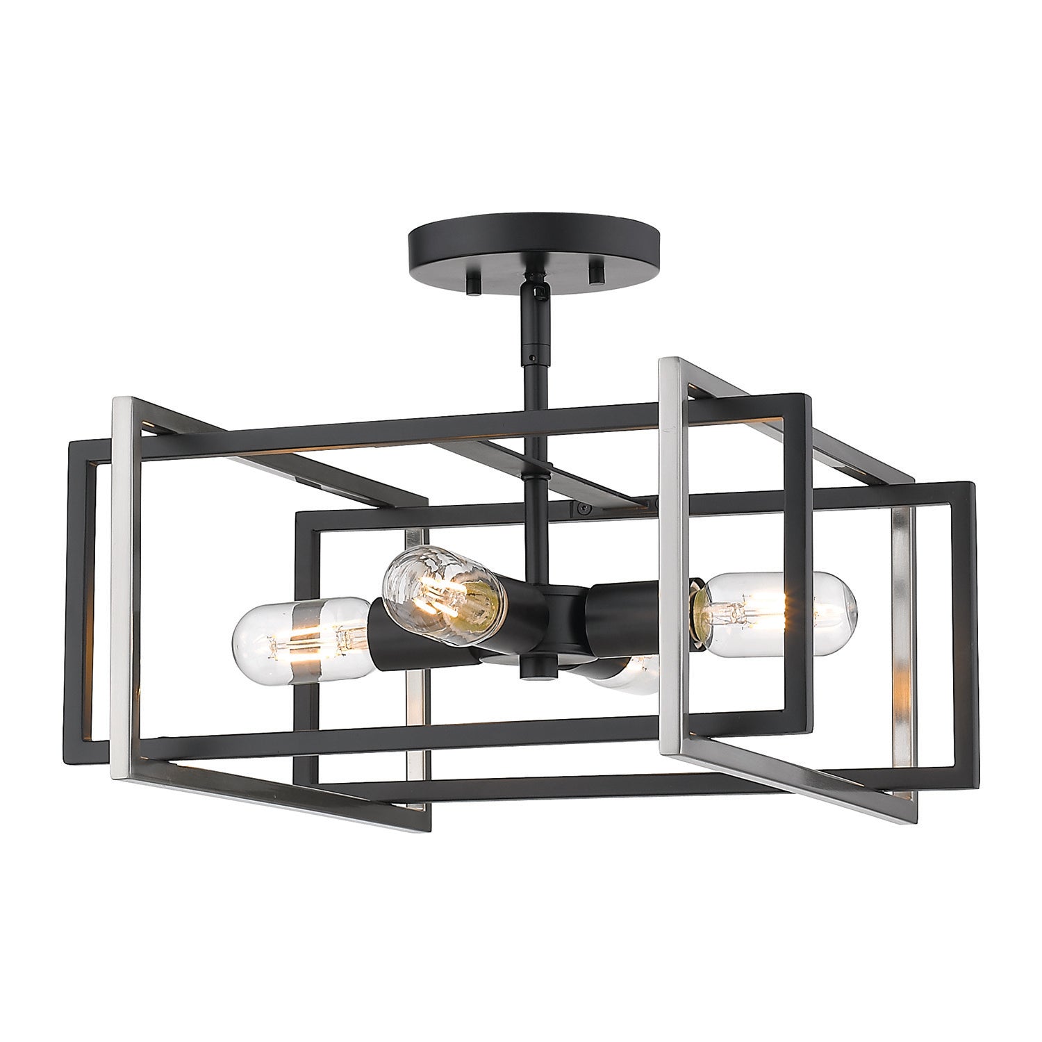 Tribeca Semi-flush in Matte Black with Pewter Accents - Matte Black / No Shade / NA - Golden Lighting