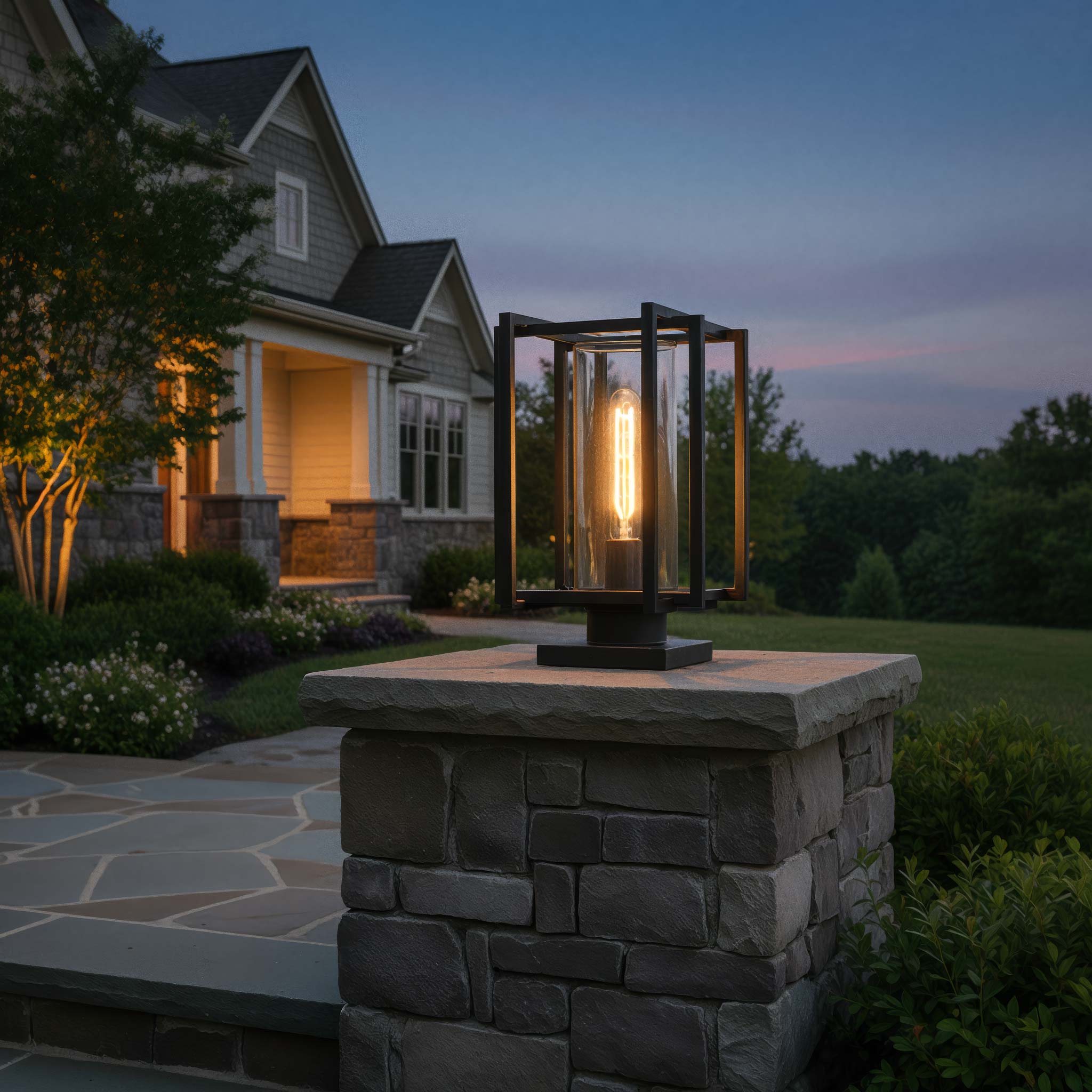 Golden Lighting Tribeca 1-light Outdoor Pier Mount in Natural Black and Clear Glass - - Golden Lighting