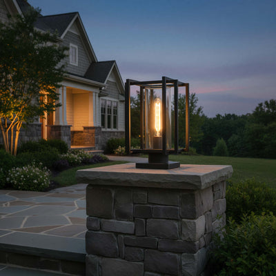 Golden Lighting Tribeca 1-light Outdoor Pier Mount in Natural Black and Clear Glass - - Golden Lighting