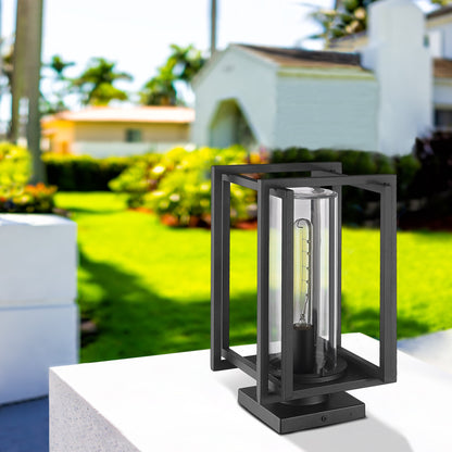 Tribeca NB Pier Mount - Outdoor in Natural Black with Clear Glass Shade - Incandescent,Type A / 1 x 100W(M) / 8.625"L x 8.625"W x 13.875"H - Golden Lighting