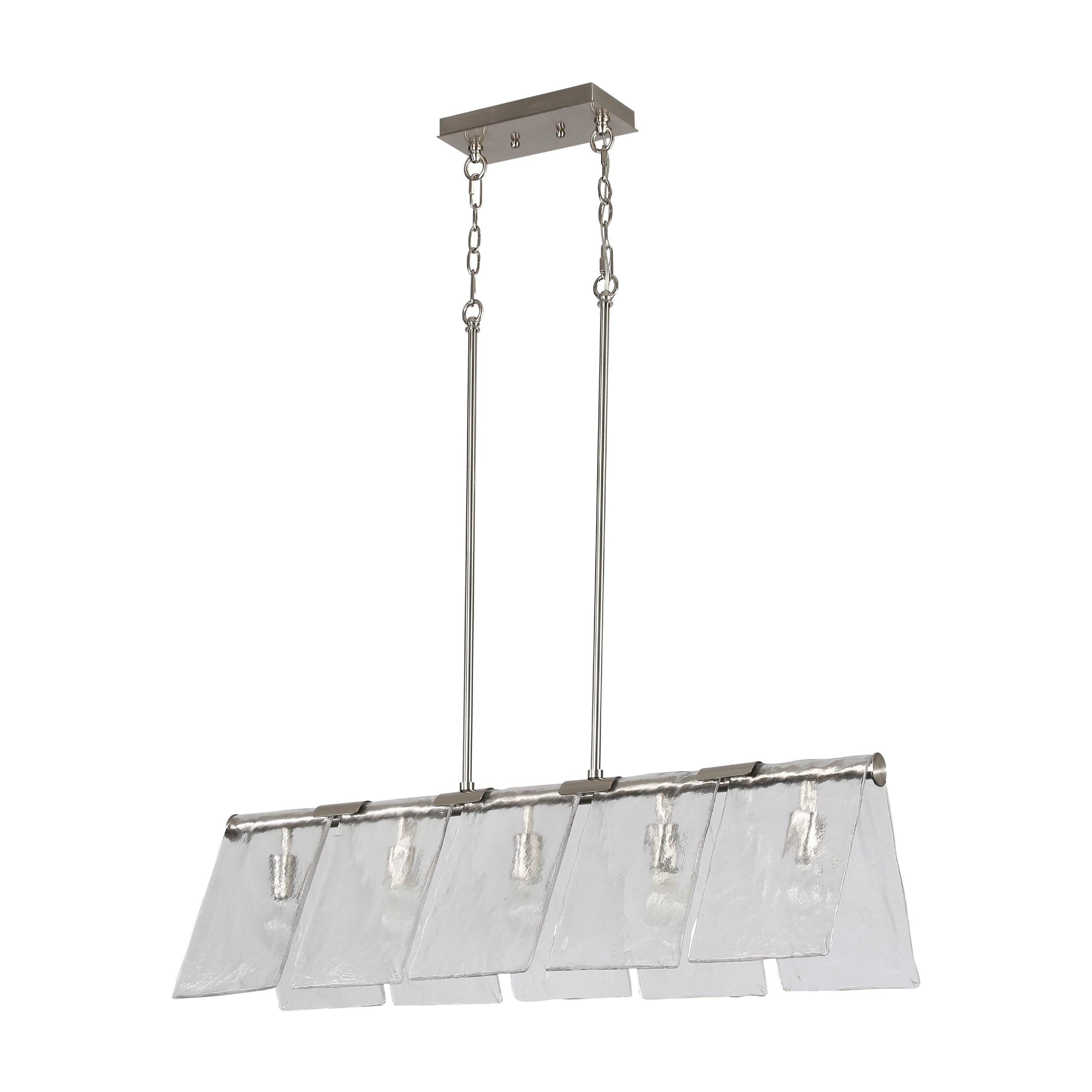 Serenity 5-Light Linear Pendant in Pewter with Hammered Water Glass - - Golden Lighting