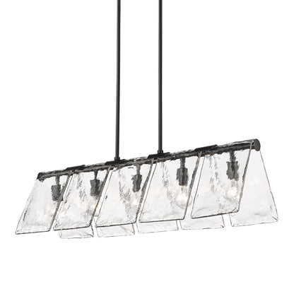 Serenity BLK Linear Pendant in Matte Black with Hammered Water Glass Shade - - Golden Lighting