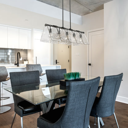 Serenity BLK Linear Pendant in Matte Black with Hammered Water Glass Shade - Default Title - Golden Lighting