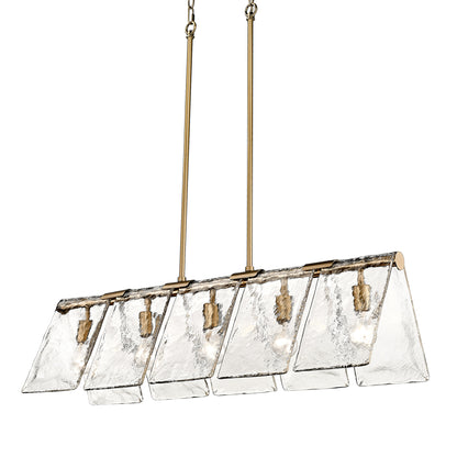 Serenity Linear Pendant in Modern Brass with Hammered Water Glass Shade - - Golden Lighting