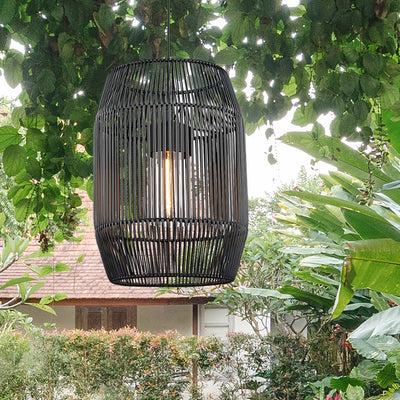 Golden Lighting Seabrooke 1-light Outdoor Pendant in Natural Black and Black Composite Wicker - - Golden Lighting