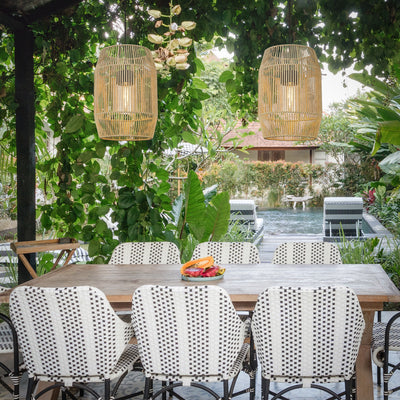 Golden Lighting Seabrooke 1-light Outdoor Pendant in Natural Black and Summer Sands shade - - Golden Lighting