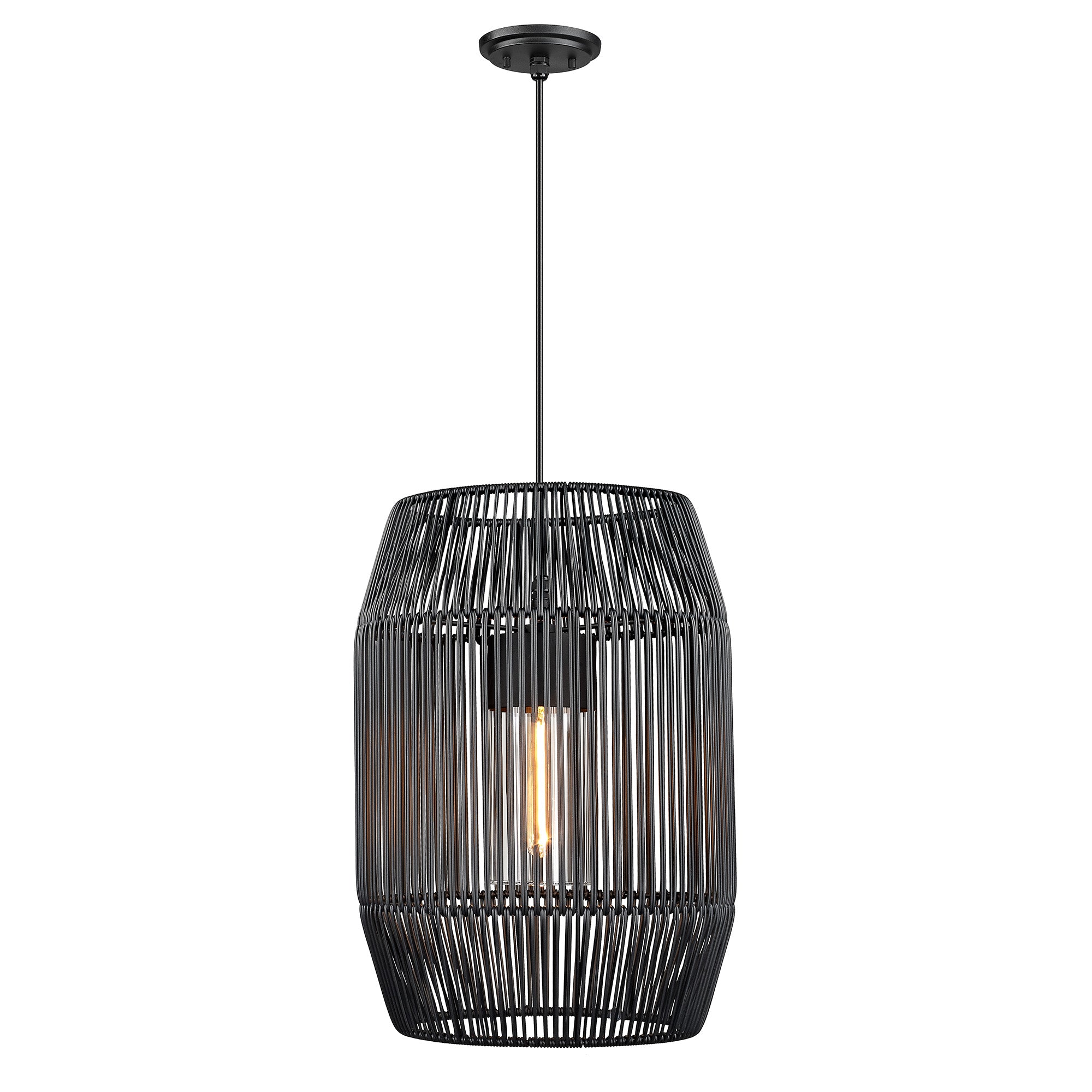 Seabrooke 1 Light Pendant - Outdoor in Natural Black with Black Composite Wicker Shade - Natural Black / Black Composite Wicker / Black - Golden Lighting