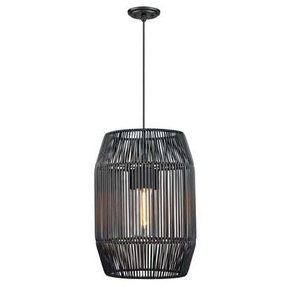 Seabrooke 1 Light Pendant - Outdoor in Natural Black with Black Composite Wicker Shade - Natural Black / Black Composite Wicker / Black - Golden Lighting