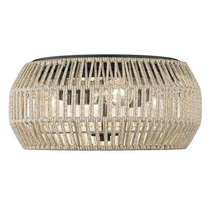 Seabrooke Flush Mount - Outdoor in Natural Black with Summer Sands Shade - - Golden Lighting