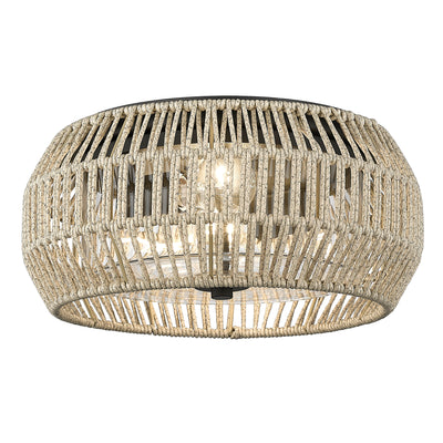 Seabrooke Flush Mount - Outdoor in Natural Black with Summer Sands Shade - Golden Lighting