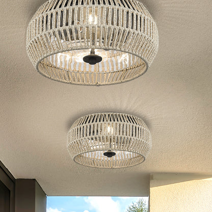 Seabrooke Flush Mount - Outdoor in Natural Black with Summer Sands Shade - - Golden Lighting