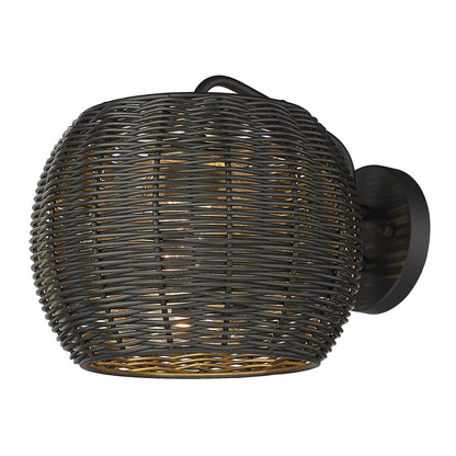 Vail 1 Light Wall Sconce - Outdoor in Natural Black with Black Rattan Wicker Shade - - Golden Lighting