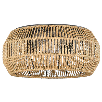 Marlee Flush Mount in Matte Black with Natural Raphia Rope Shade - - Golden Lighting