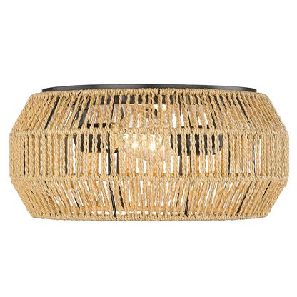 Marlee Flush Mount in Matte Black with Natural Raphia Rope Shade - Matte Black / Natural Raphia Rope / Beige - Golden Lighting