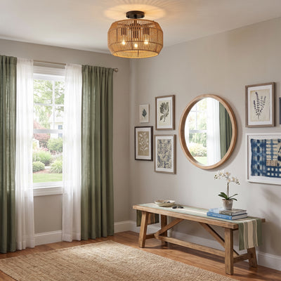 Marlee 3-light Semi-Flush Mount in Matte Black, AI-visualized room scene - Golden Lighting