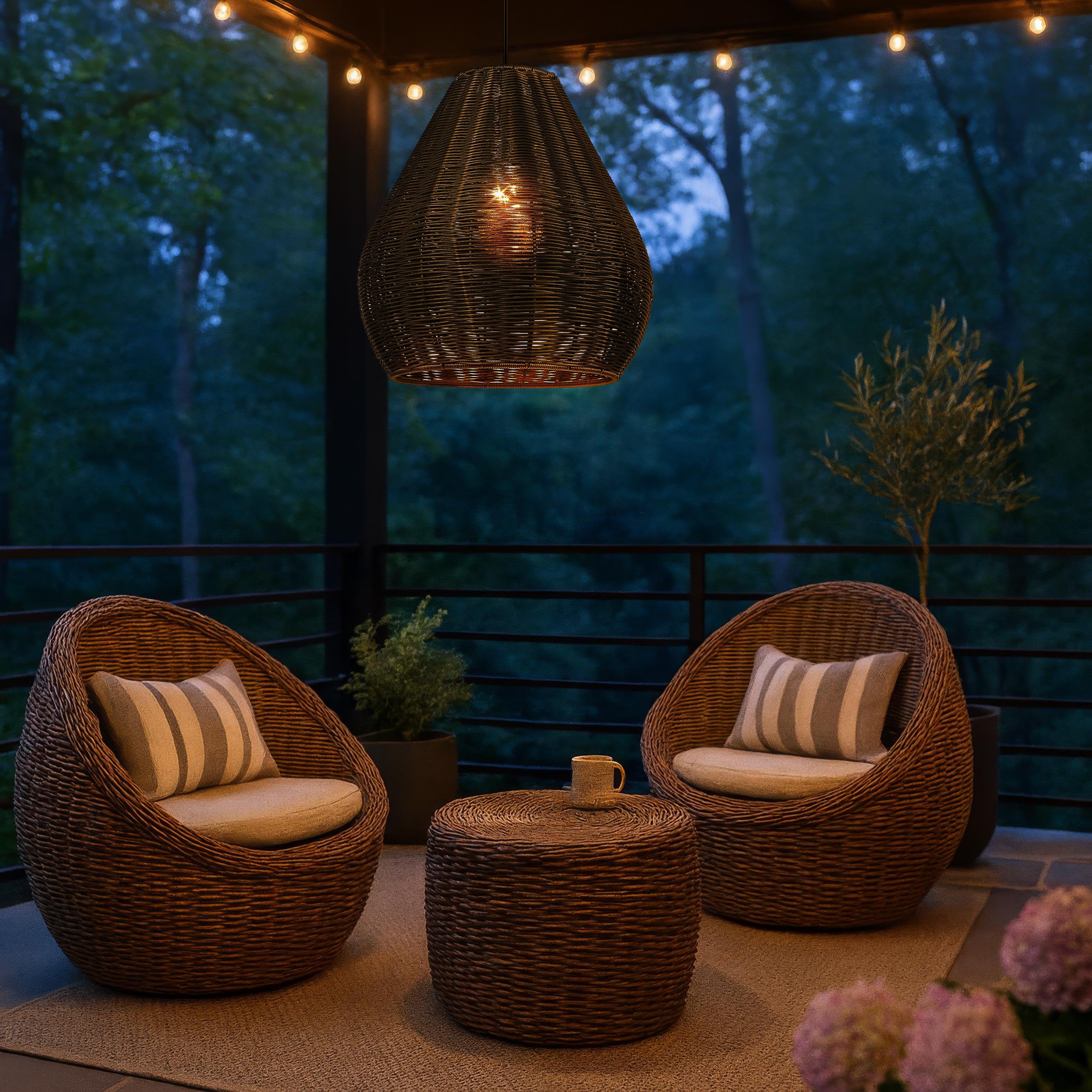 Melany 1-light Outdoor Pendant in Natural Black