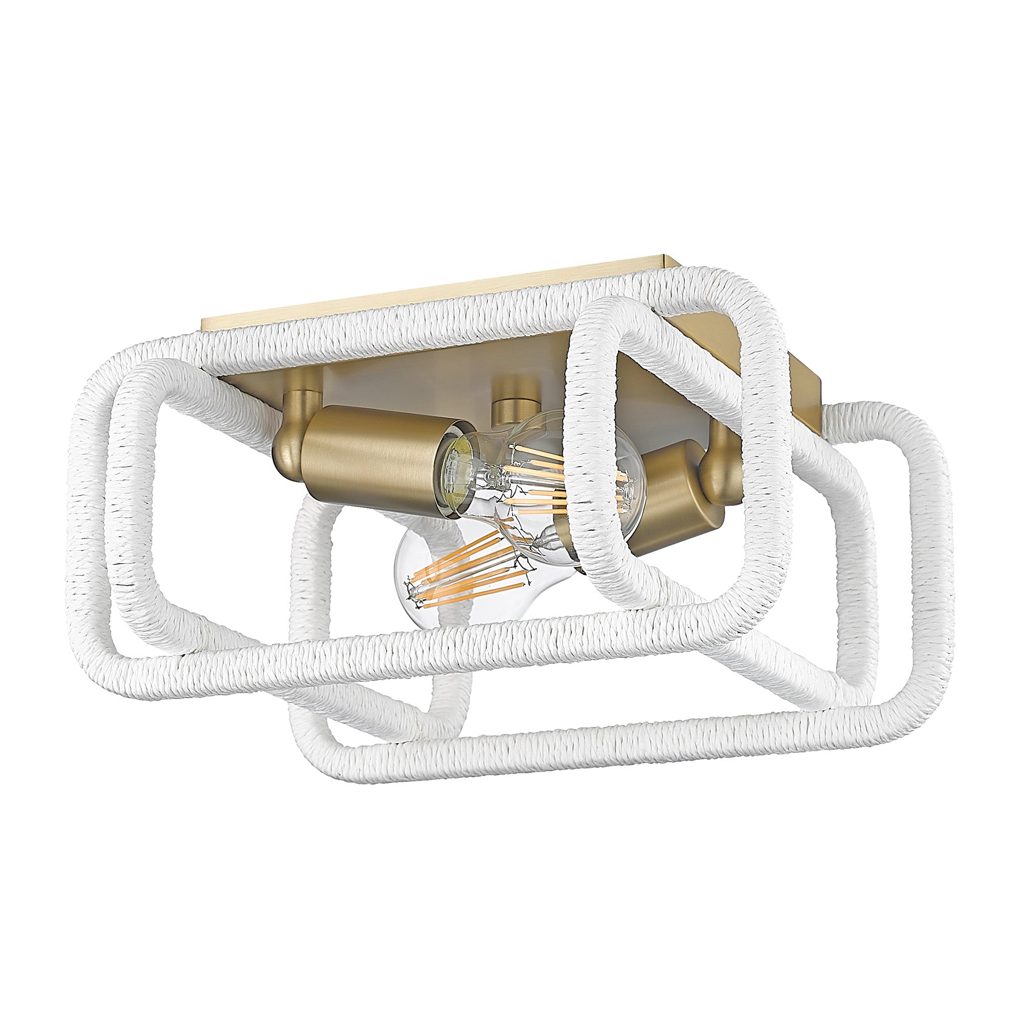 Camden BCB 2 Light Flush Mount in Brushed Champagne Bronze with Bleached White Raphia Rope Shade - - Golden Lighting