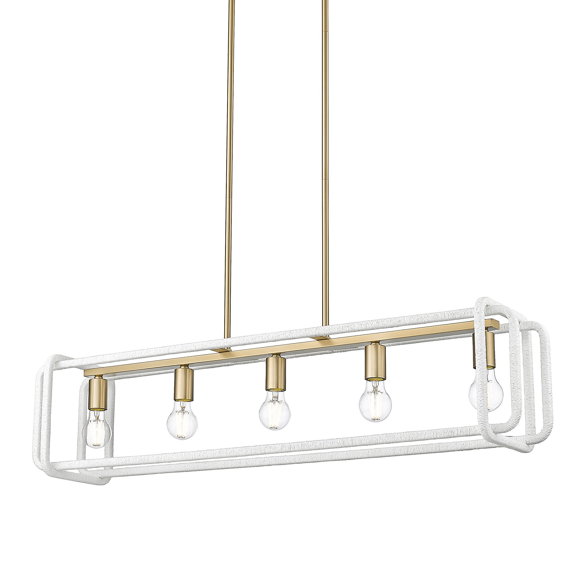 Camden Linear Pendant in Brushed Champagne Bronze with Bleached White Raphia Rope - - Golden Lighting