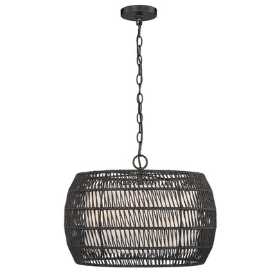 Golden Lighting Everly 4-light Pendant in Matte Black and Modern Black Rattan shade - - Golden Lighting