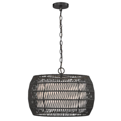 Golden Lighting Everly 4-light Pendant in Matte Black and Modern Black Rattan shade - - Golden Lighting